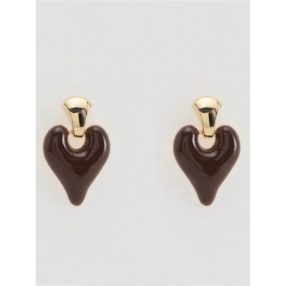 Heart Drop Earrings Dark Brown - Women Jewelry